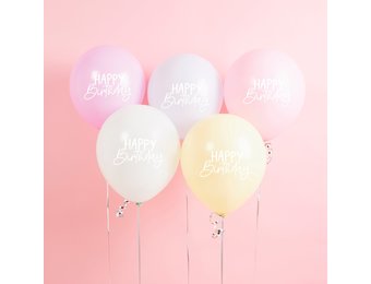 Ballonnen Happy Birthday regenboog pastel (5st) Hootyballoo