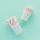 Bekers Eco Rainbow pastel Happy Birthday (8st) Hootyballoo