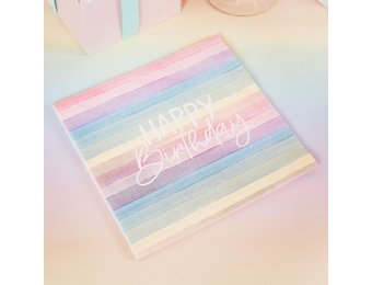 Servetten Eco Rainbow pastel Happy Birthday (16st) Hootyballoo