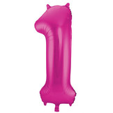 Folieballon cijfer 1 fuchsia (86 cm)
