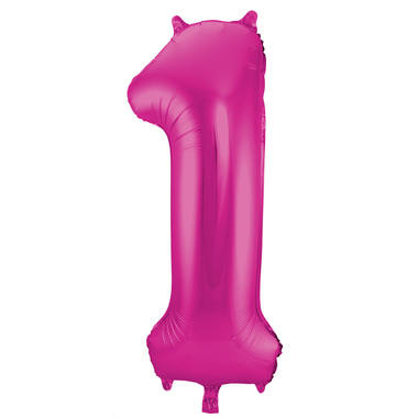 Folieballon cijfer 1 fuchsia (86 cm)