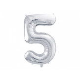 Folieballon cijfer 5 zilver (86cm)