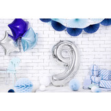 Folieballon cijfer 9 zilver (86cm)