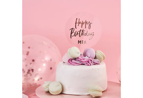 Gepersonaliseerde taarttopper acryl roségoud met letter stickers Hootyballoo