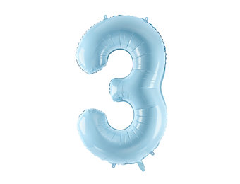 Folie cijferballon 3 lichtblauw (86 cm)
