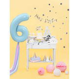 Folie cijferballon 6 lichtblauw (86 cm)