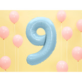 Folie cijferballon 9 lichtblauw (86 cm)