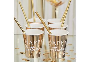 Bekers Happy Birthday goud (8st) Ginger Ray