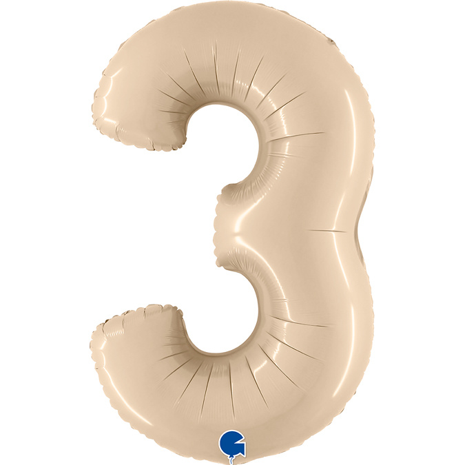 Cijfer Folieballon satin 3 crème (100 cm)