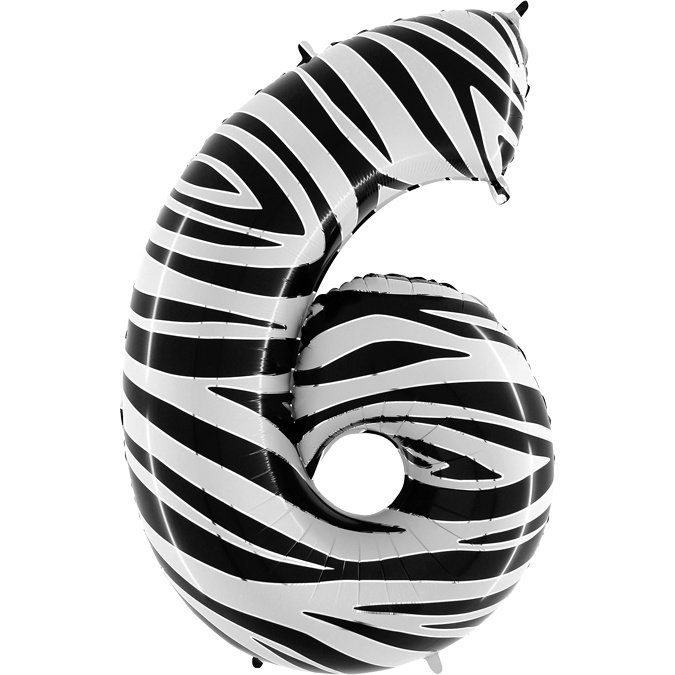 Cijfer Folieballon zebra 6 (100 cm)