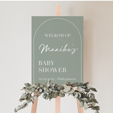 Welkomstbord Babyshower eucalyptus – gepersonaliseerd met naam – naturel stijl