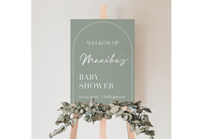Welkomstbord Babyshower eucalyptus – gepersonaliseerd met naam – naturel stijl