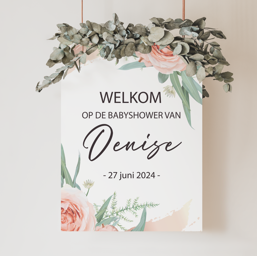 Welkomstbord babyshower Baby in Bloom