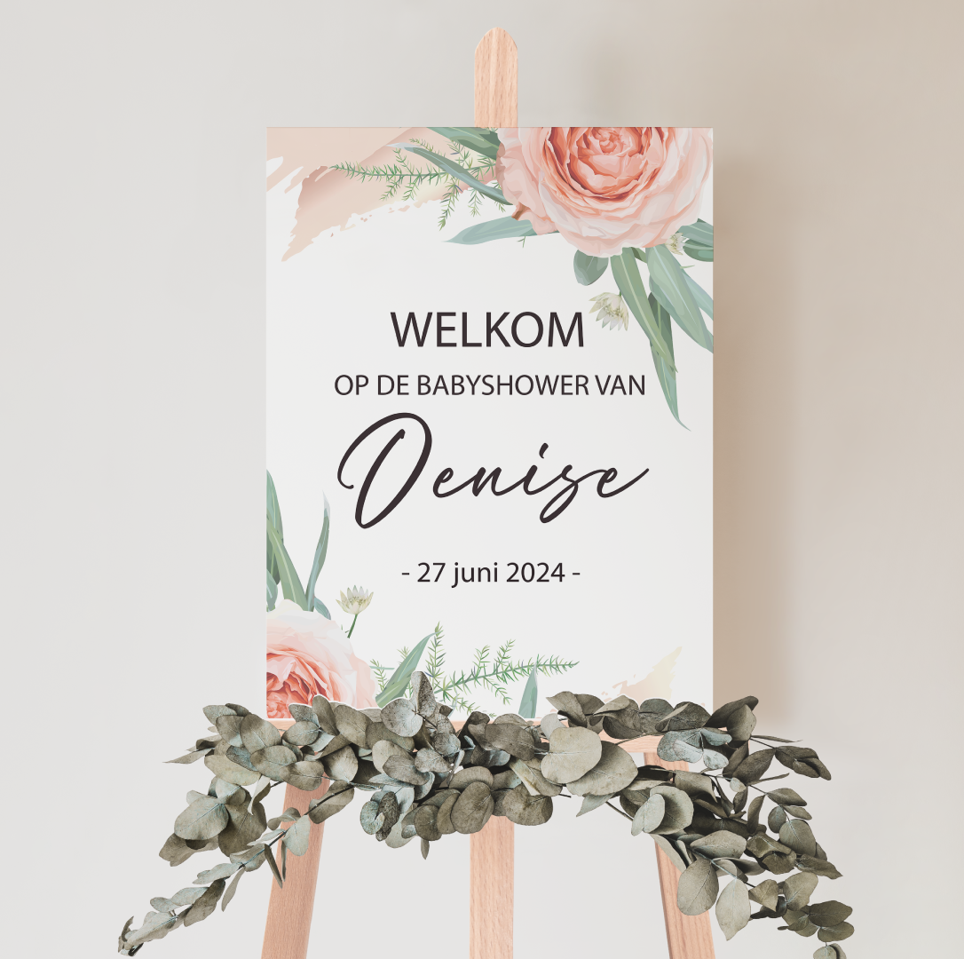 Welkomstbord babyshower Baby in Bloom