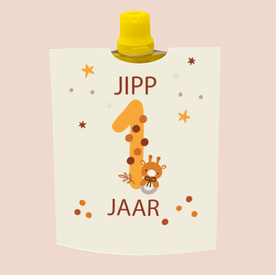 Traktatie knijpfruit wikkel boho 1 jaar