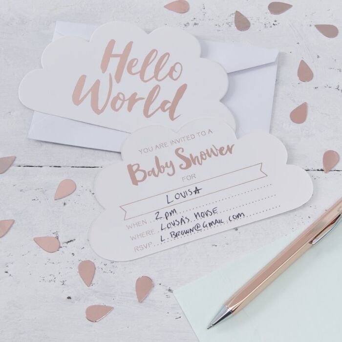 Babyshower uitnodigingen Hello World 10st) Ginger Ray