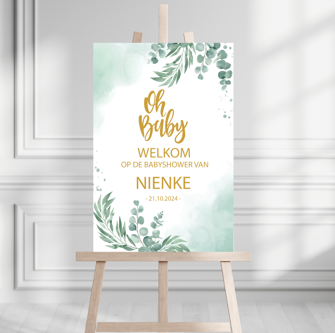 Welkomstbord Babyshower Oh Baby – gepersonaliseerd met naam – neutraal