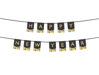 Happy New Year slinger zwart goud (1.35m)