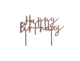 Taarttopper acryl roségoud Happy Birthday Hootyballoo