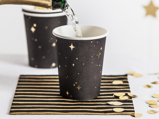 Bekertjes Stars (6st) Black & Gold
