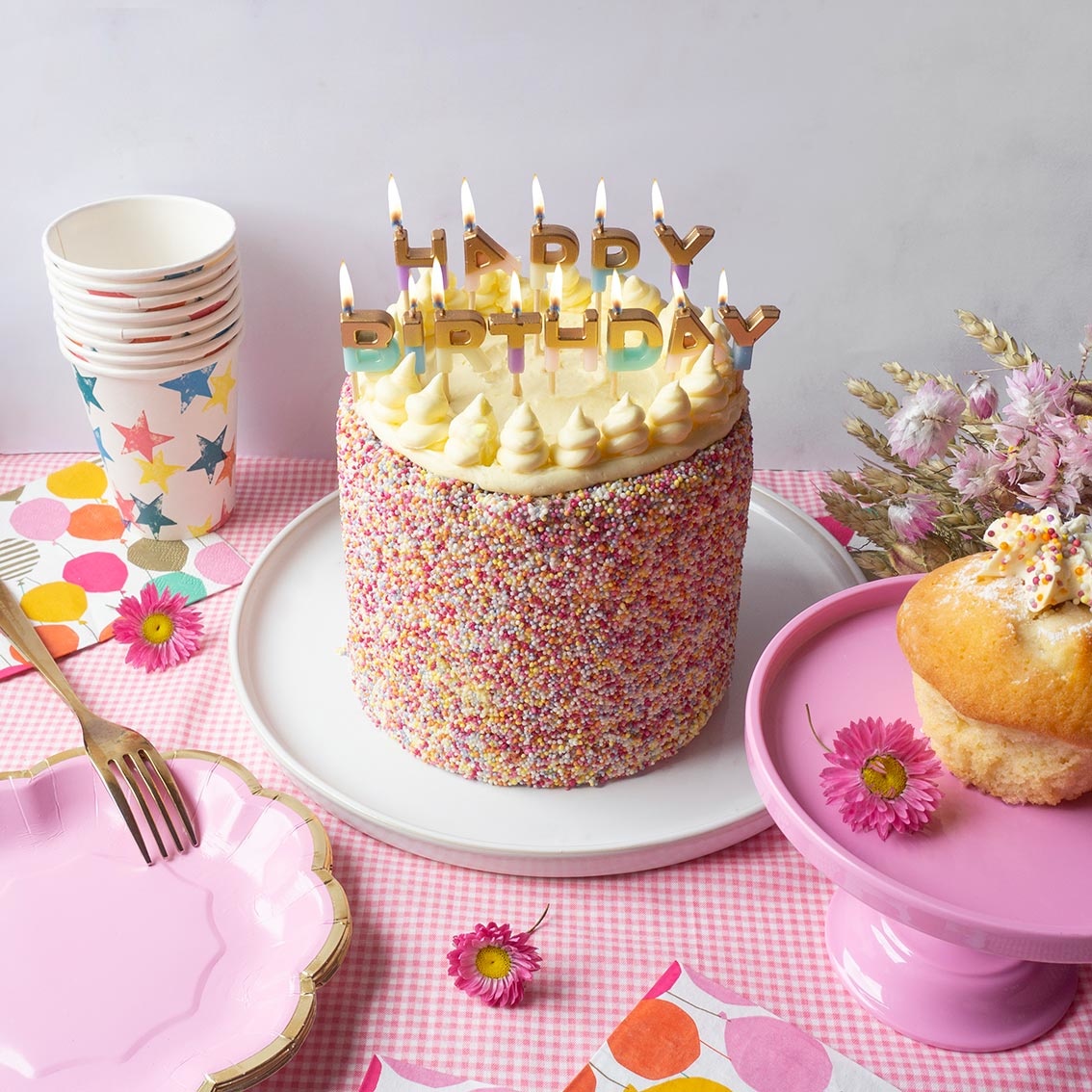 Taartkaarsjes Happy Birthday pastel Talking Tables