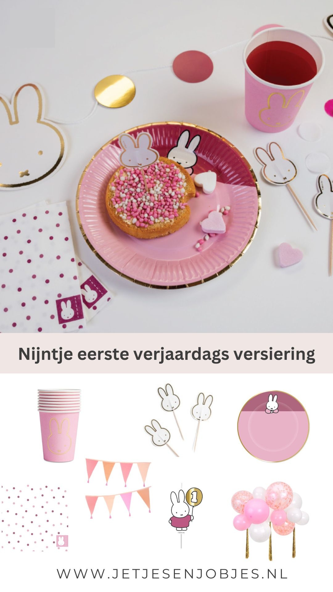 Nijntje 1 jaar cijfer kaars roze