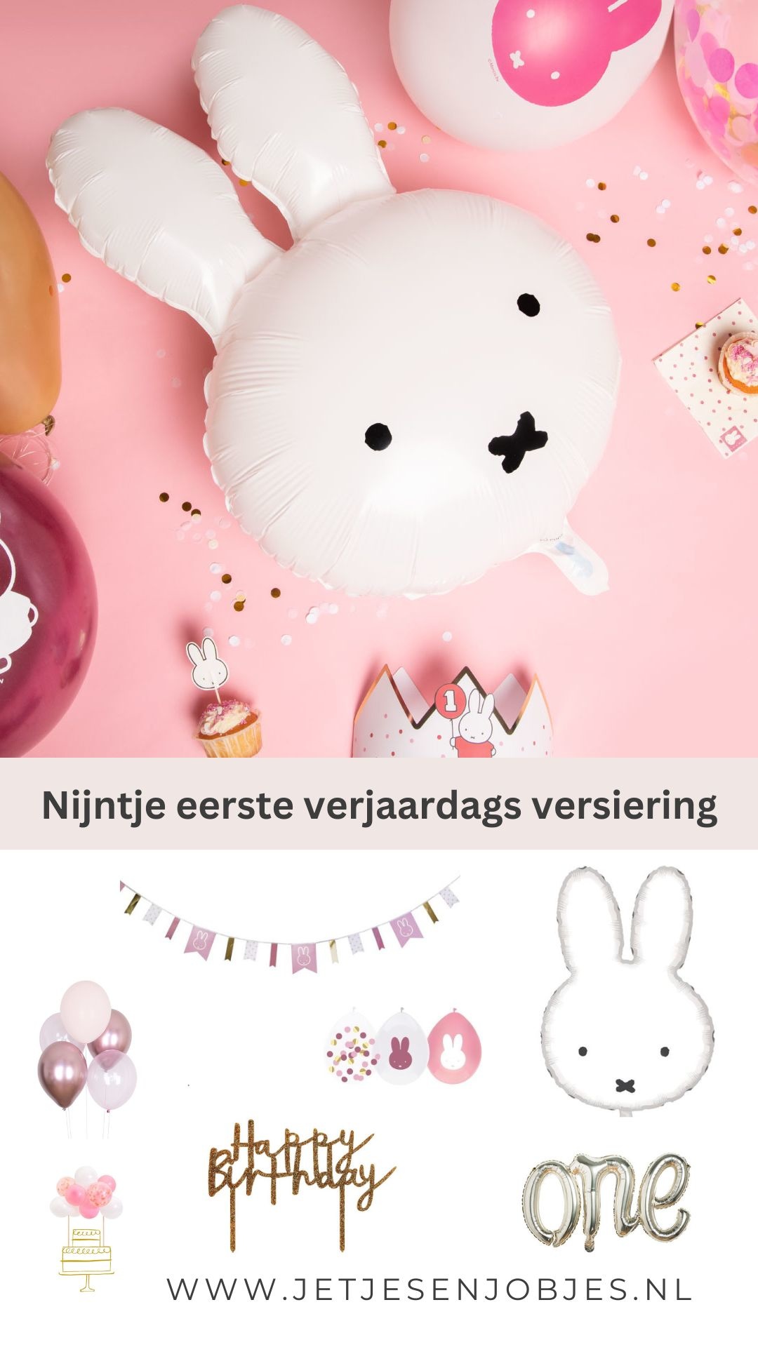 Cijferballon 1 Nijntje First Birthday Roze (106cm) - Nijntje Feestartikelen