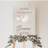 Welkomstbord Babyshower Hello Little One roze – gepersonaliseerd met naam – meisje