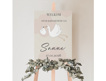 Babyshower welkomstbord Hello Little One roze