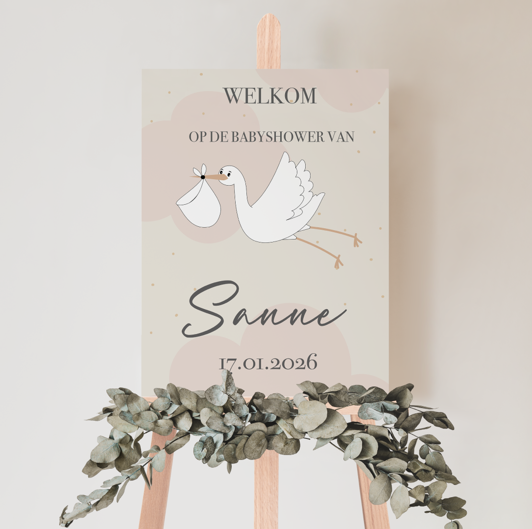 Welkomstbord Babyshower Hello Little One roze – gepersonaliseerd met naam – meisje