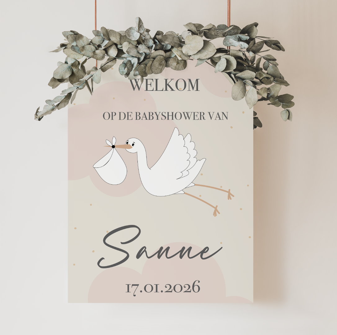 Welkomstbord Babyshower Hello Little One roze – gepersonaliseerd met naam – meisje