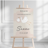 Babyshower welkomstbord Hello Little One roze