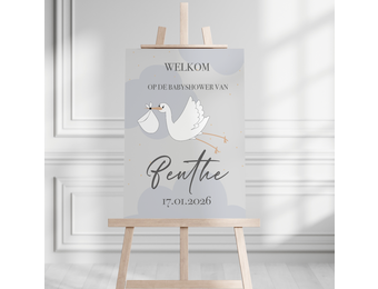 Babyshower welkomstbord Hello Little One blauw