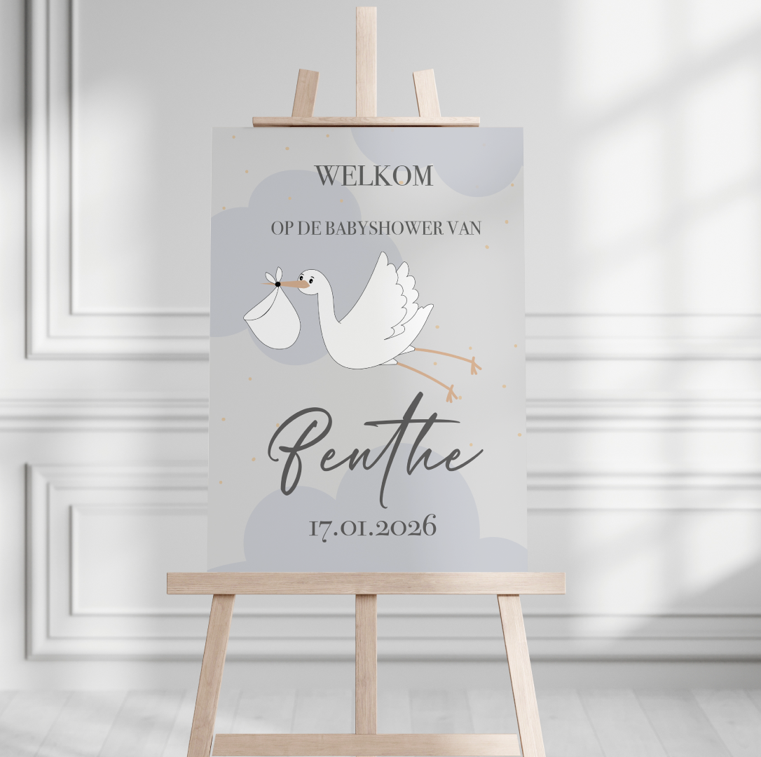 Welkomstbord Babyshower Hello Little One blauw – gepersonaliseerd met naam – jongen