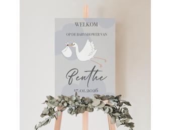 Welkomstbord Babyshower Hello Little One blauw – gepersonaliseerd met naam – jongen