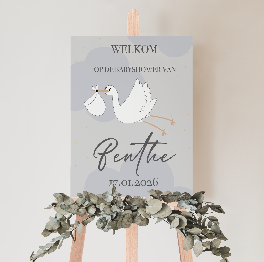 Welkomstbord Babyshower Hello Little One blauw – gepersonaliseerd met naam – jongen