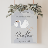 Babyshower welkomstbord Hello Little One blauw