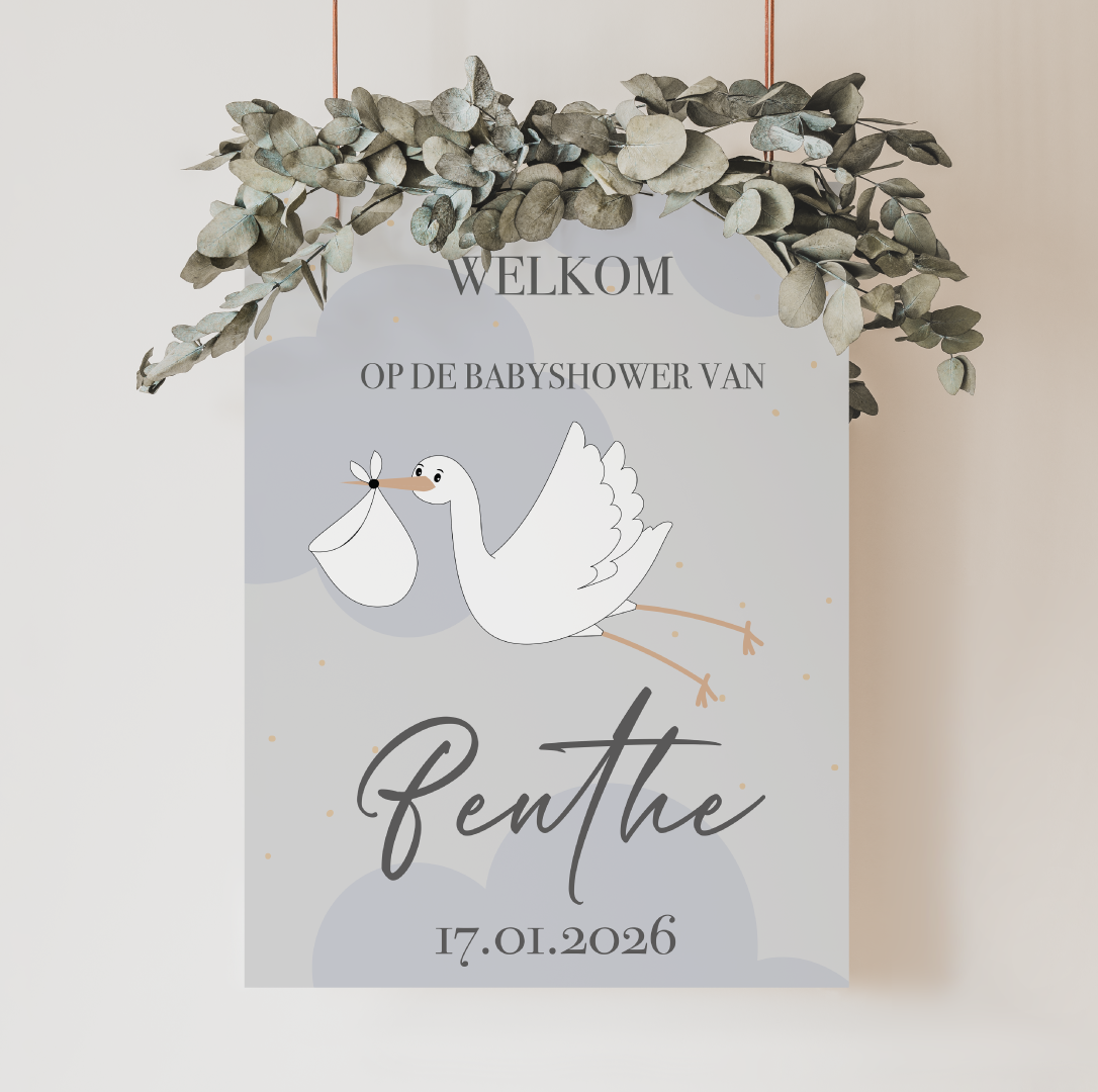 Welkomstbord Babyshower Hello Little One blauw – gepersonaliseerd met naam – jongen