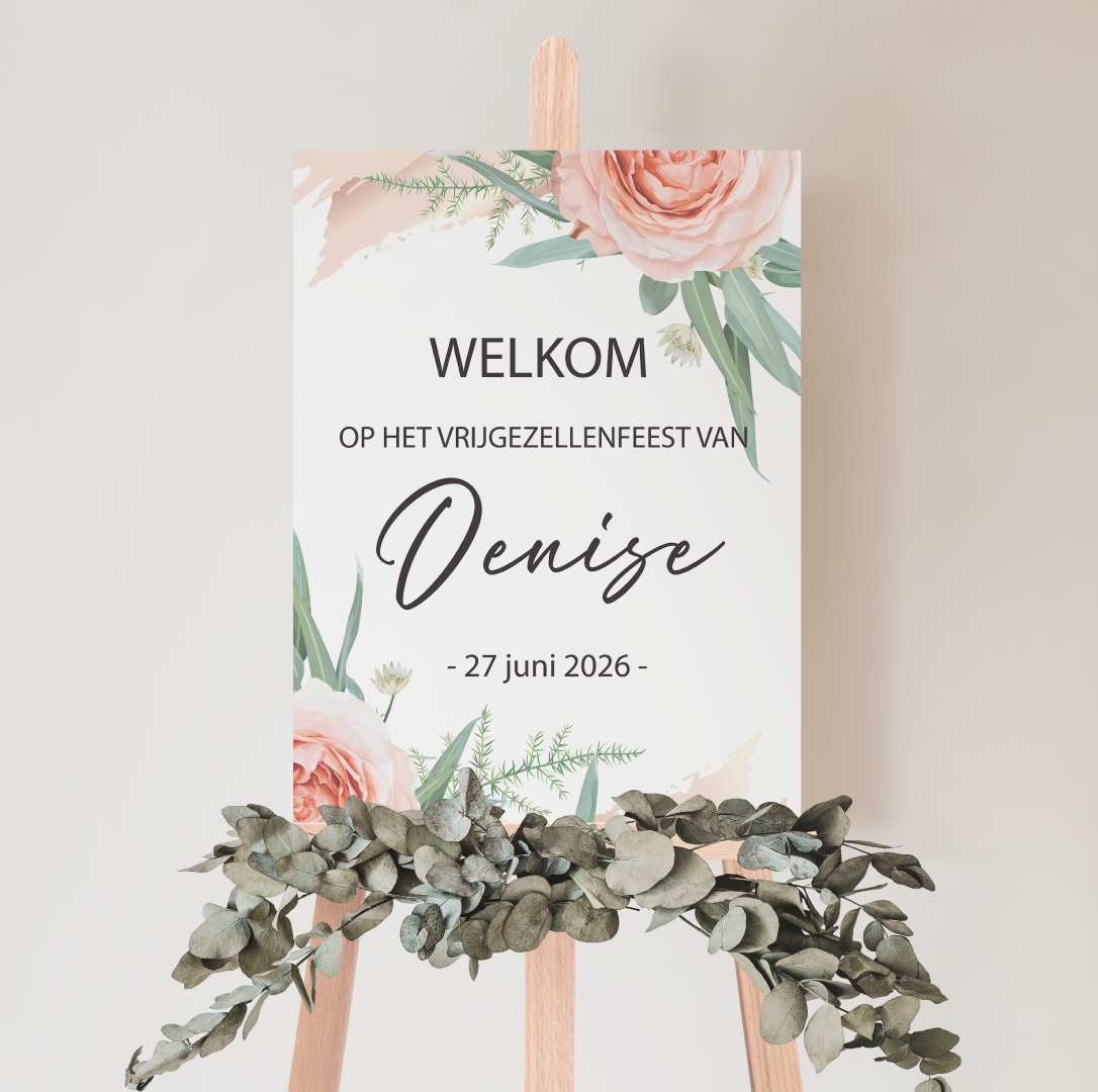 Welkomstbord vrijgezellenfeest Floral Hen Party