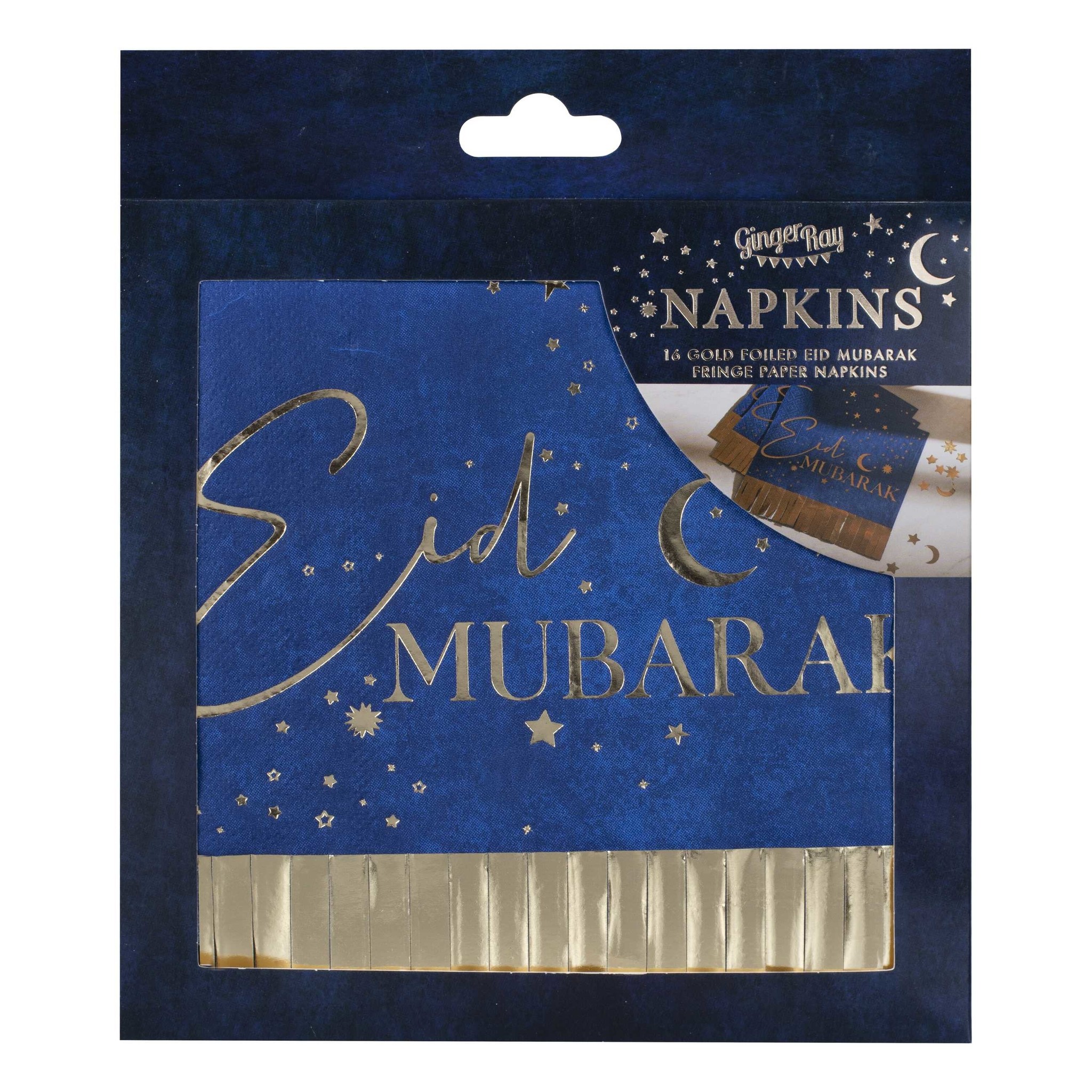 Servetten Eid Mubarak Navy Gold fringe (16st) Ginger Ray