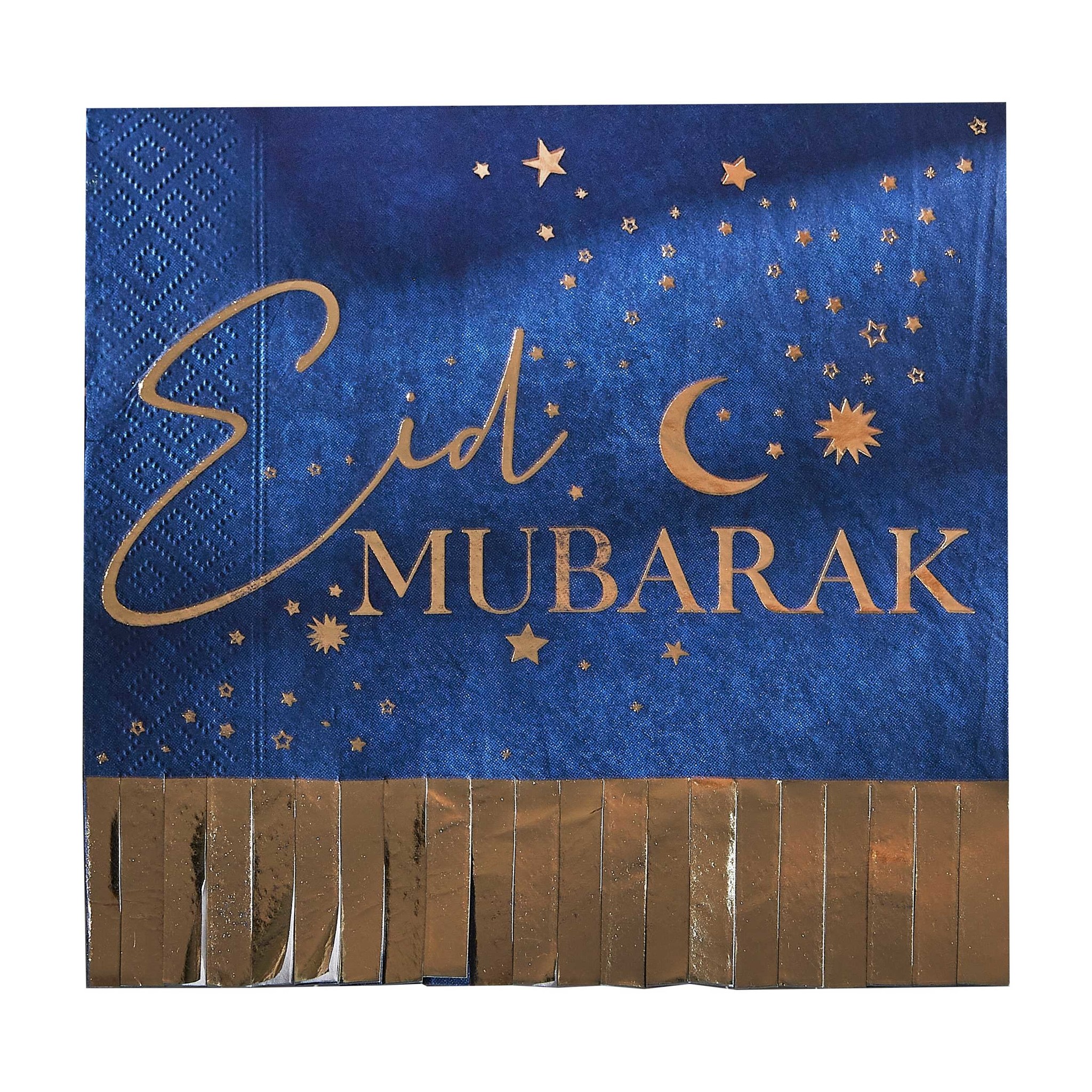 Servetten Eid Mubarak Navy Gold fringe (16st) Ginger Ray
