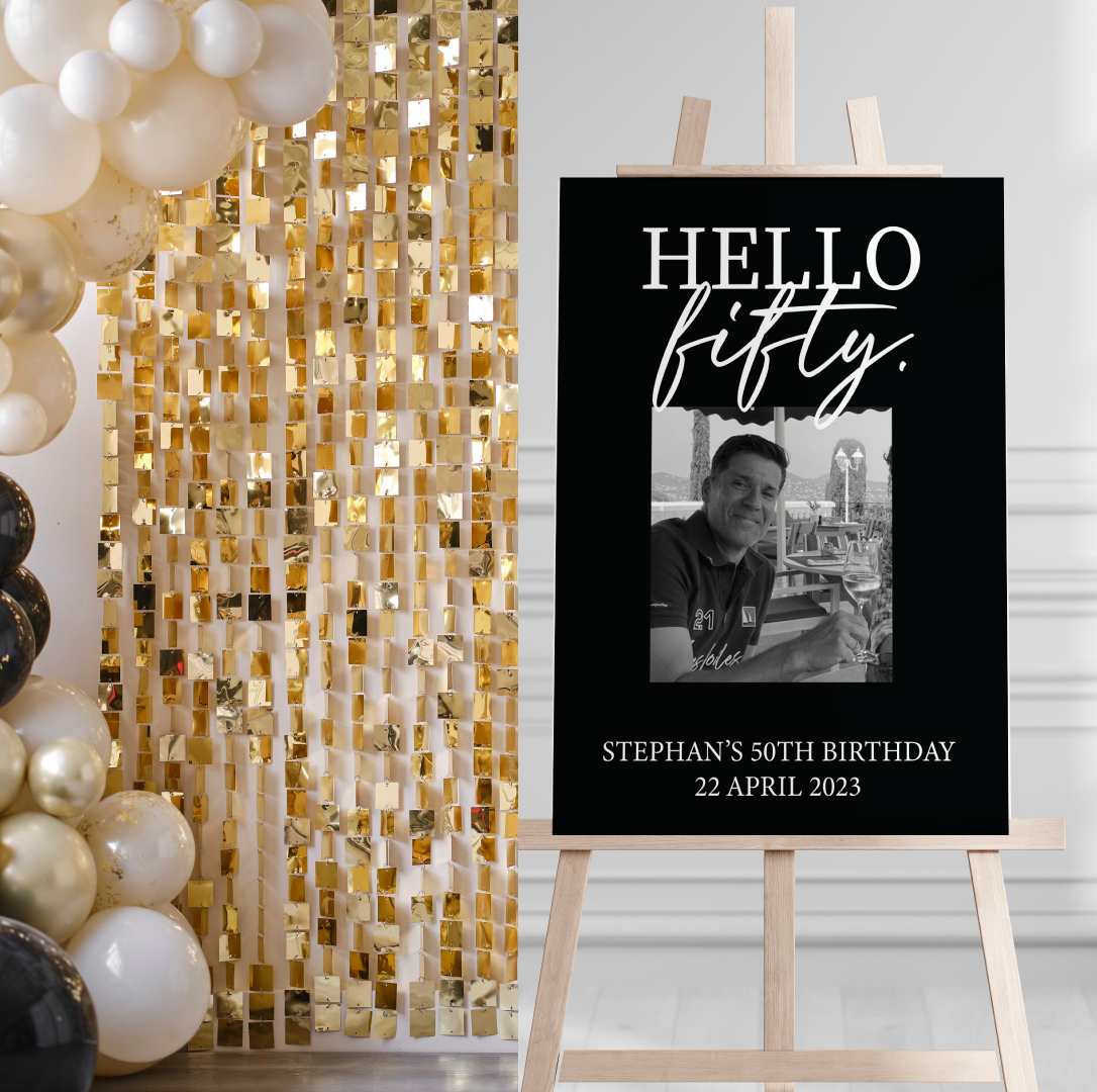 Welkomstbord verjaardag Hello fifty