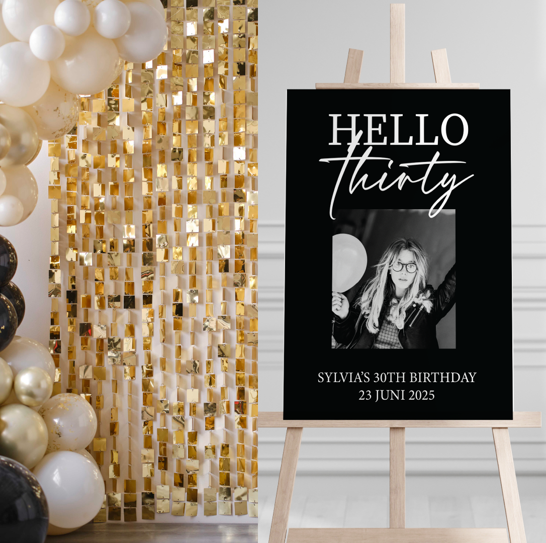 Welkomstbord verjaardag Hello thirty
