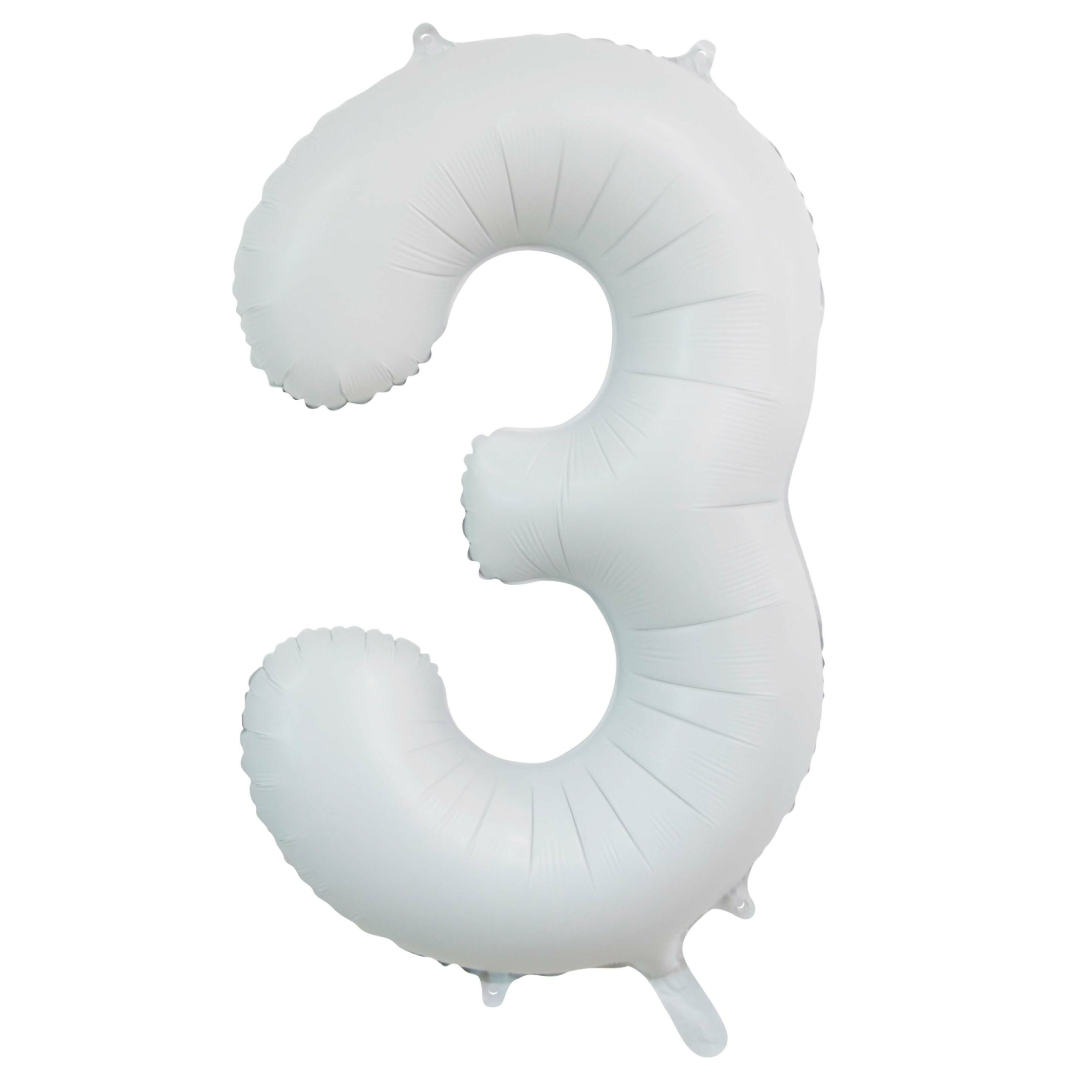 Folieballon cijfer 3 wit 86cm