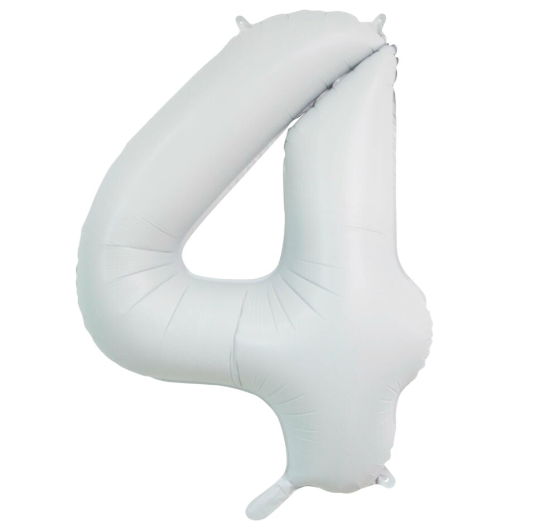 Folieballon cijfer 4 wit 86cm