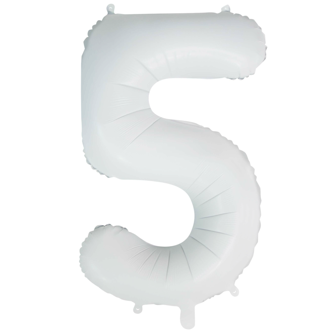 Folieballon cijfer 5 wit 86cm