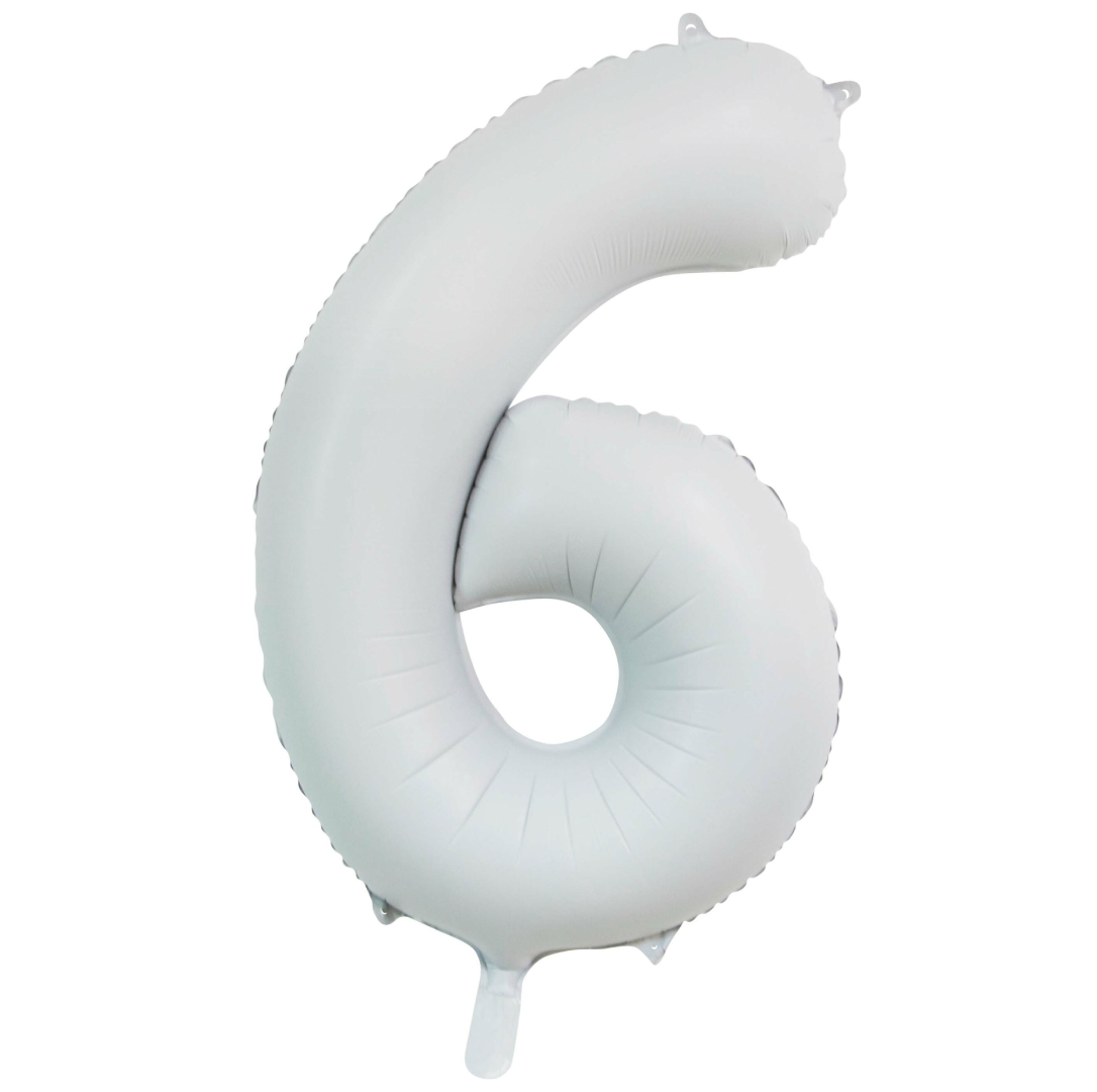 Folieballon cijfer 6 wit 86cm