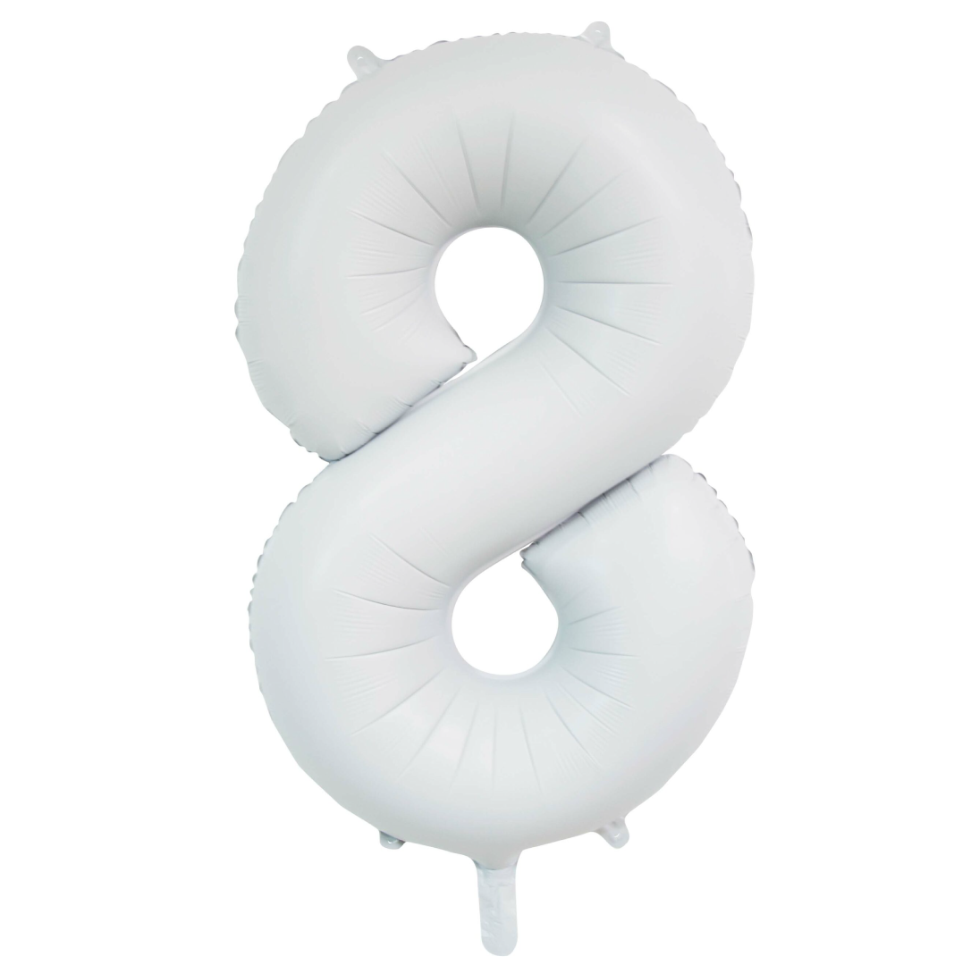 Folieballon cijfer 8 wit 86cm