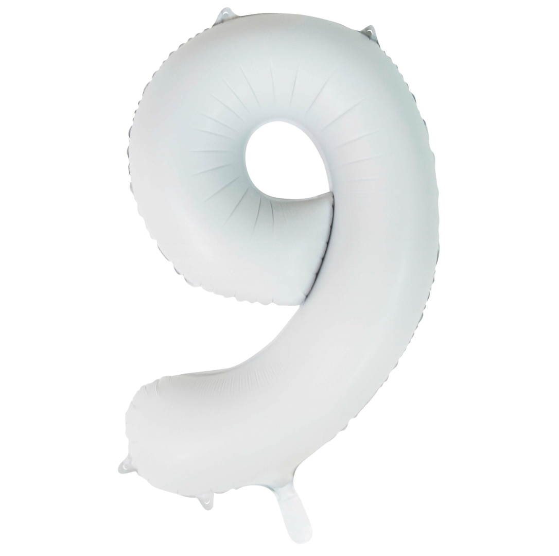 Folieballon cijfer 9 wit 86cm