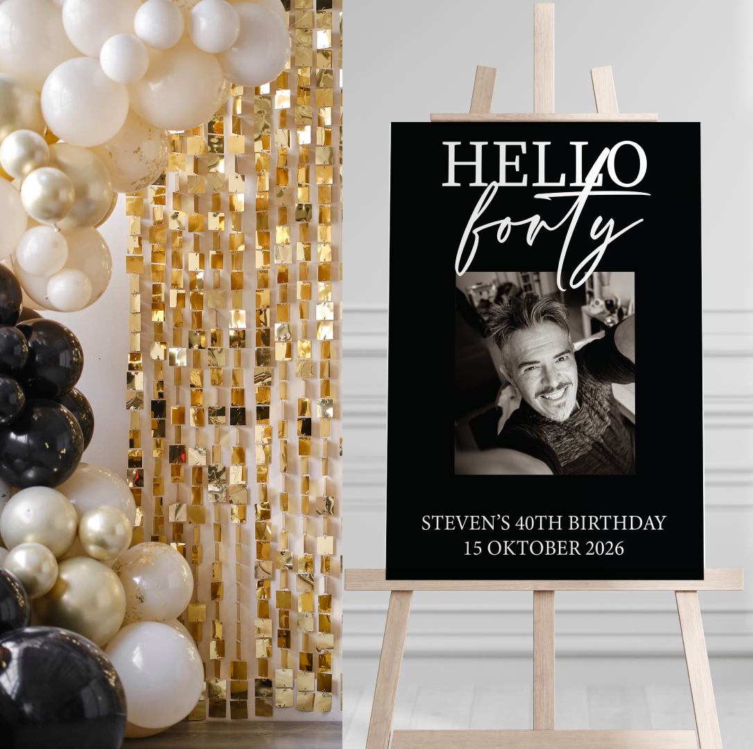 Welkomstbord verjaardag Hello forty
